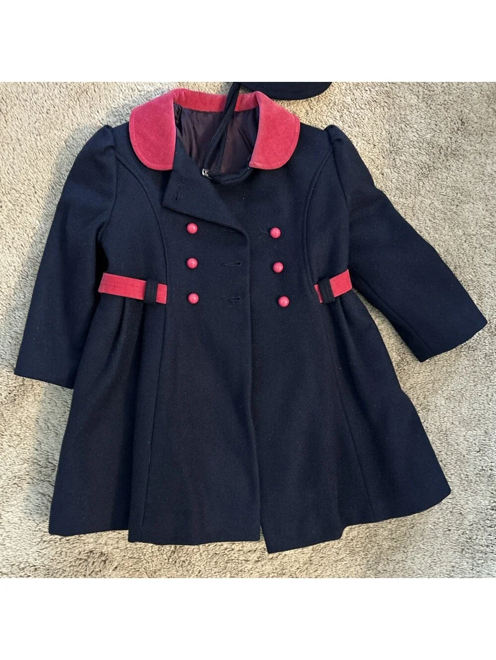 F.W. Fischer Design Girls Wool Overcoat & Hat Size 4
